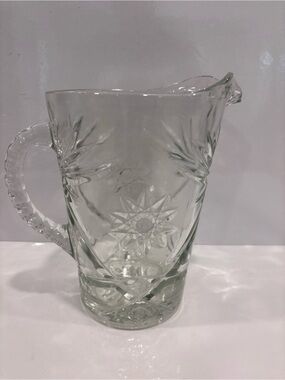 Vintage pressed glass water pitcher pinwheel starburst pattern clear glass juice